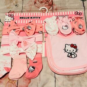 Hello Kitty Baby Headbands, Mittens, Socks & Bibs Set Baby Pink Cupcakes NWT